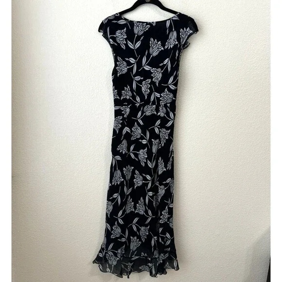 Vintage The Limited Dress Womens Size 6 100% Silk Y2K Floral Vneck Midi Navy - Picture 2 of 7
